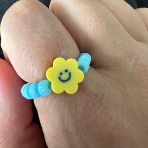 Flower smiley face ring, beaded smiley face ring, Y2k, festival accessories